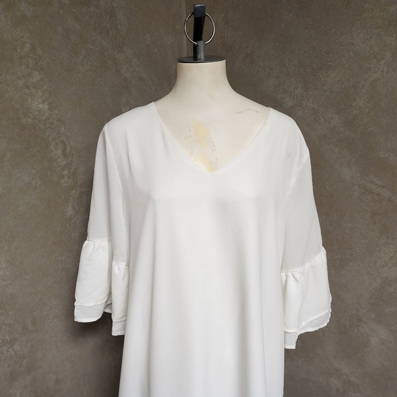 BELONGSCI Women's 2023 Summer Mini Dress, V Neck Bell Tiered Ruffle Sleeves XL - Picture 5 of 8